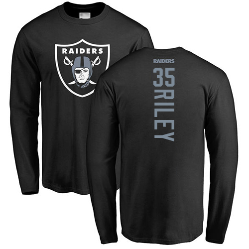 Men Oakland Raiders Black Curtis Riley Backer NFL Football #35 Long Sleeve T Shirt